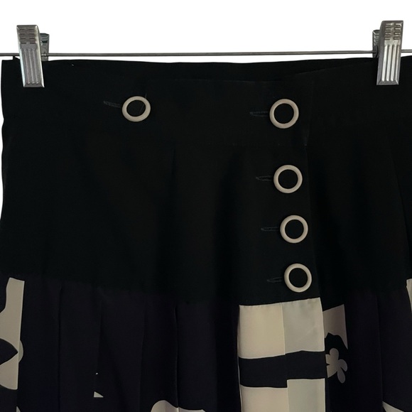 Y2K Jeanne Marc Black, White Abstract Mini Skater Skirt with Pleats Size S - Picture 3 of 5